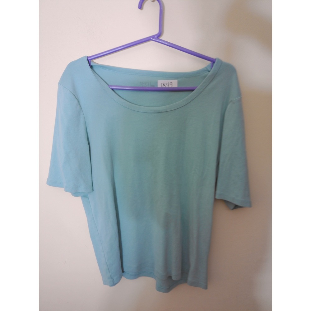 Time and Tru Short Sleeve Top Women XXL 20 Light Blue Scoop Neck Basic Casual